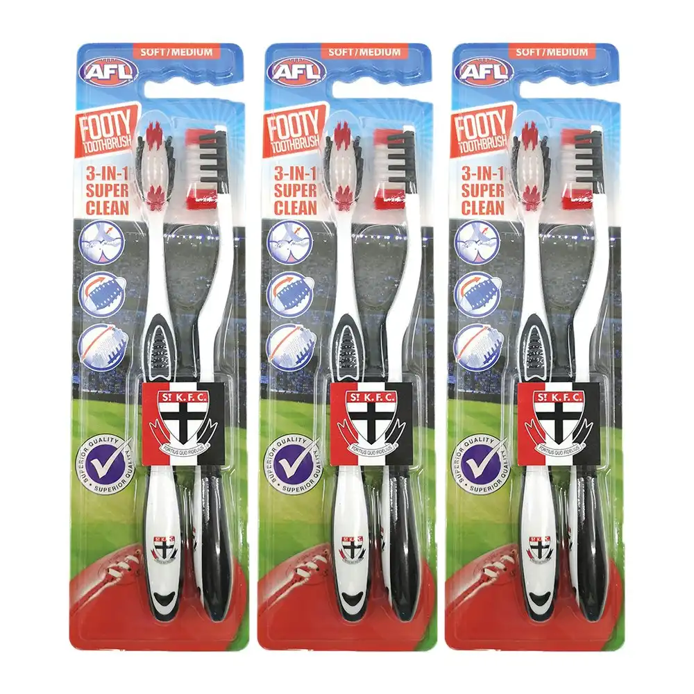 6pc AFL Soft/Medium Toothbrush Oral Care St Kilda Saints Kids/Adults 6y+