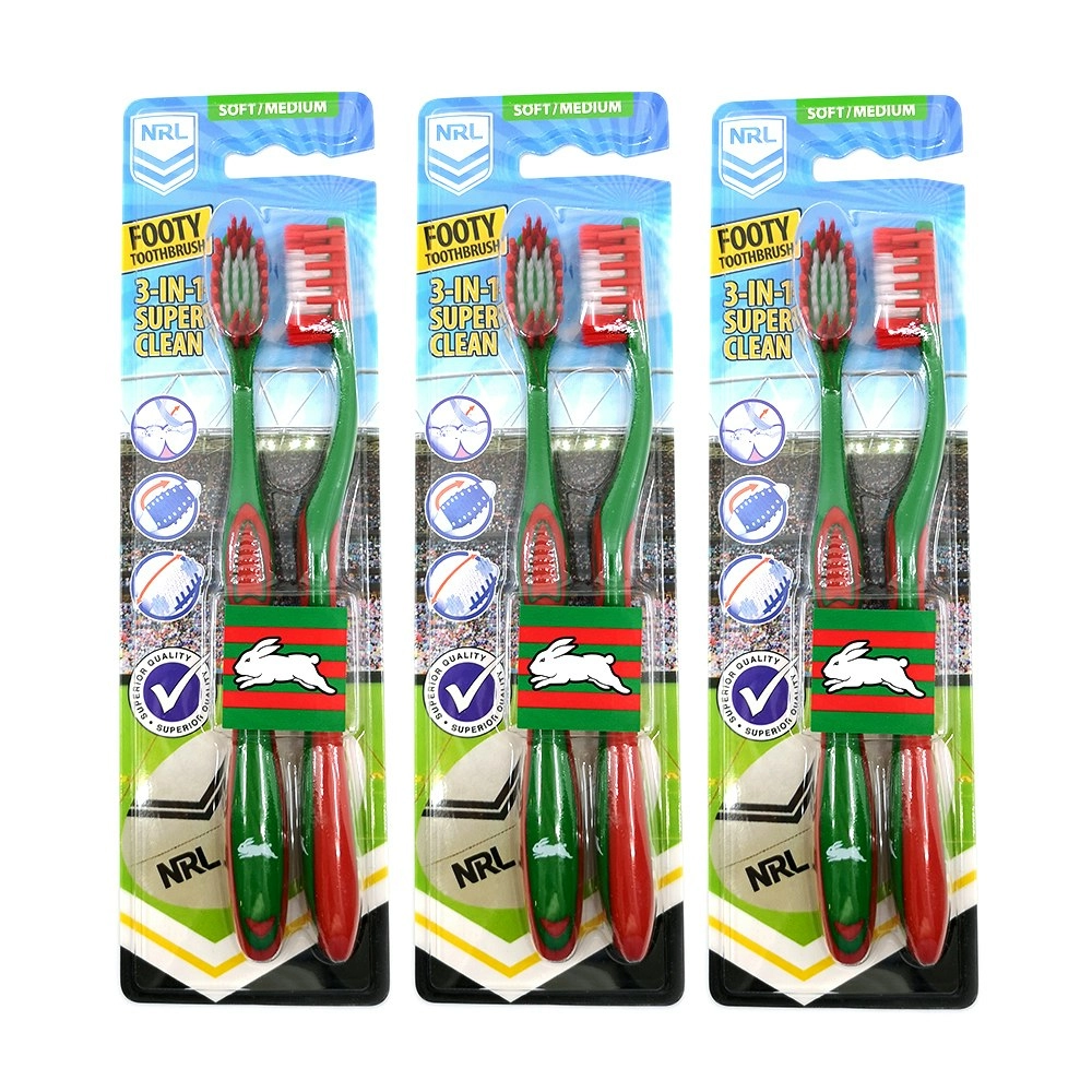 6pc NRL South Sydney Rabbitohs Soft/Medium Bristles Toothbrush Kids/Adults 6+