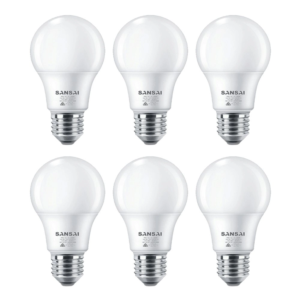 6x Sansai Home/Office LED 595lm Screw In Light Bulb A60 7W E27 Cool White 6500K