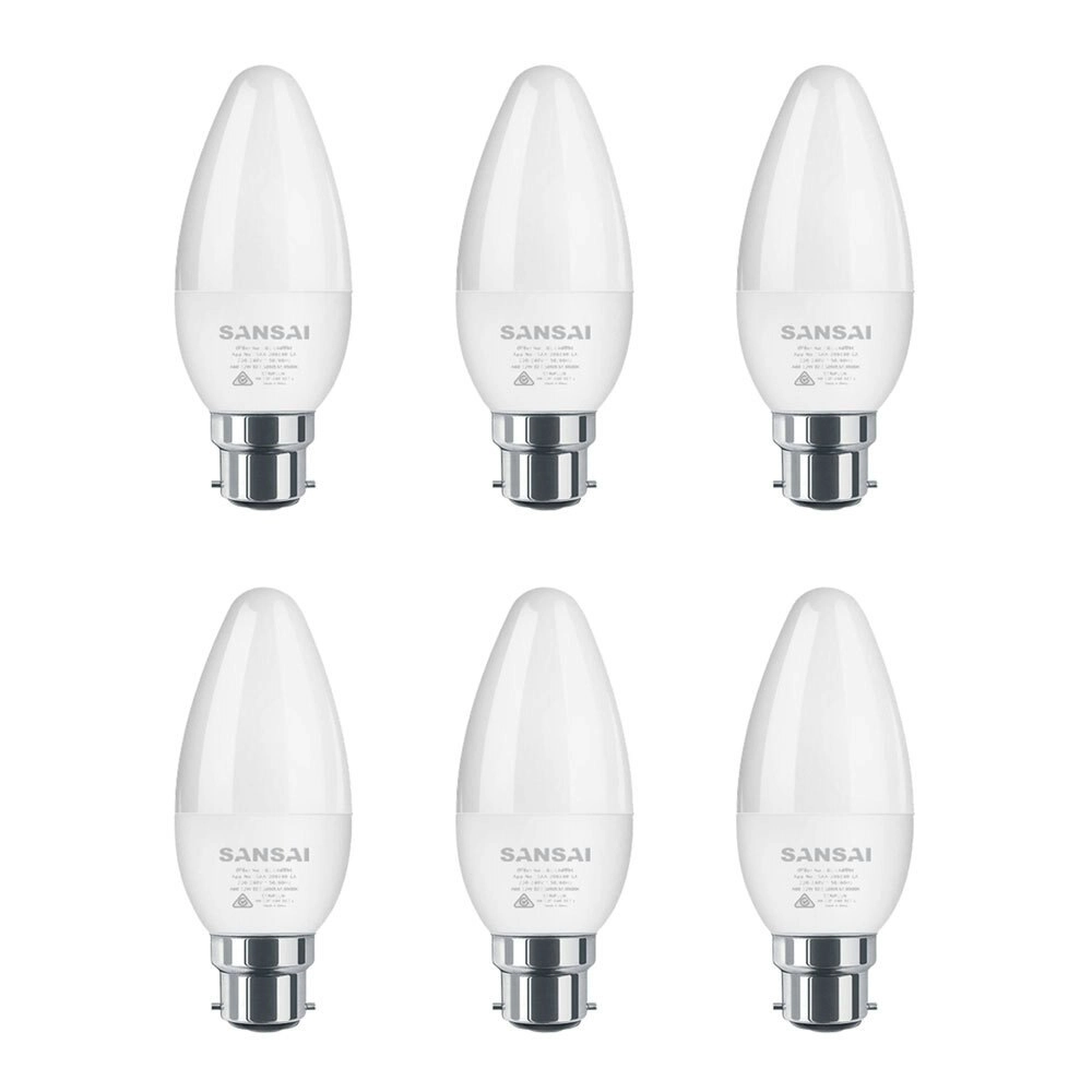 6x Sansai Home/Office LED 425lm Light Bulb C37 5W B22 Bayonet Warm White 3000K