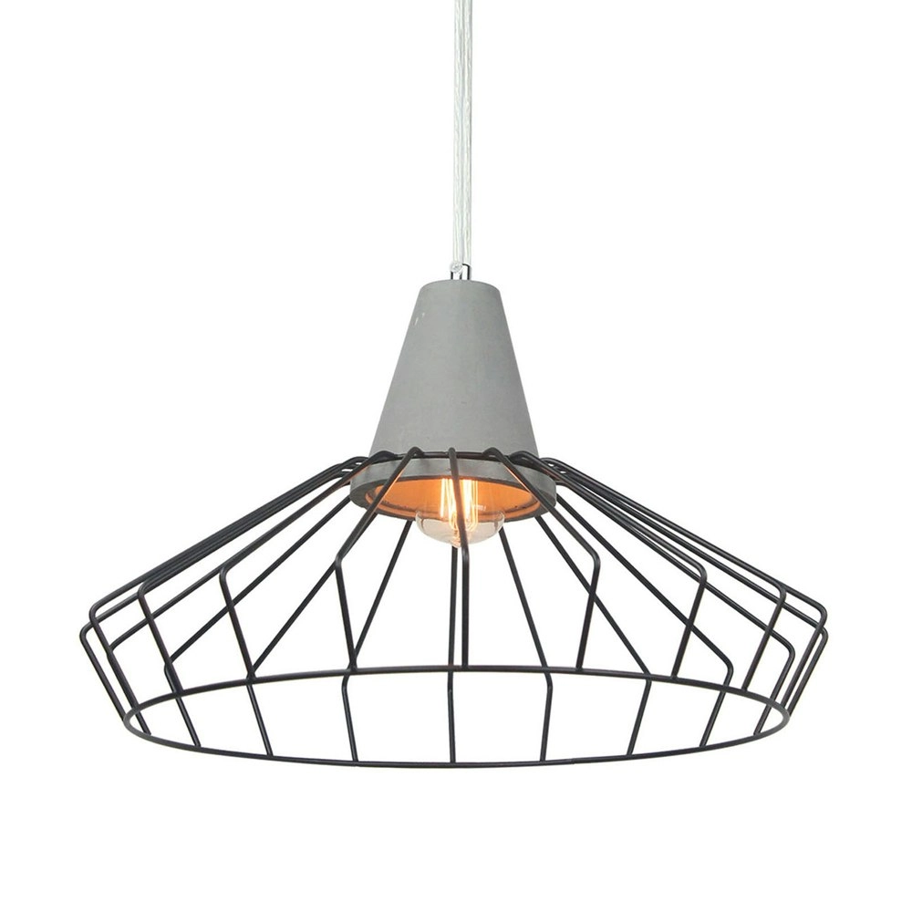 Maine & Crawford Luminite Lamp Cover 40x124cm Cage/Concrete Pendant Tab Black