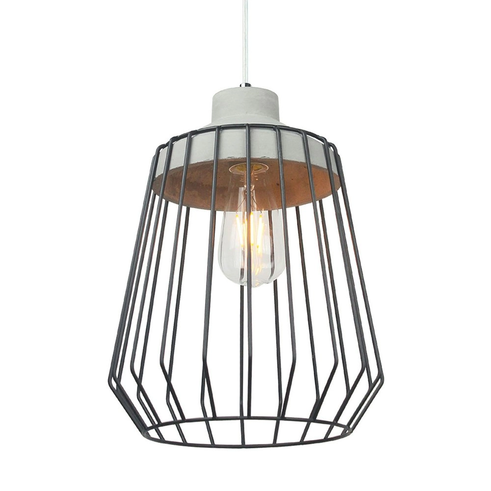 Maine & Crawford Luminite Lamp Cover 25x135cm Cage/Concrete Pendant Lab Black