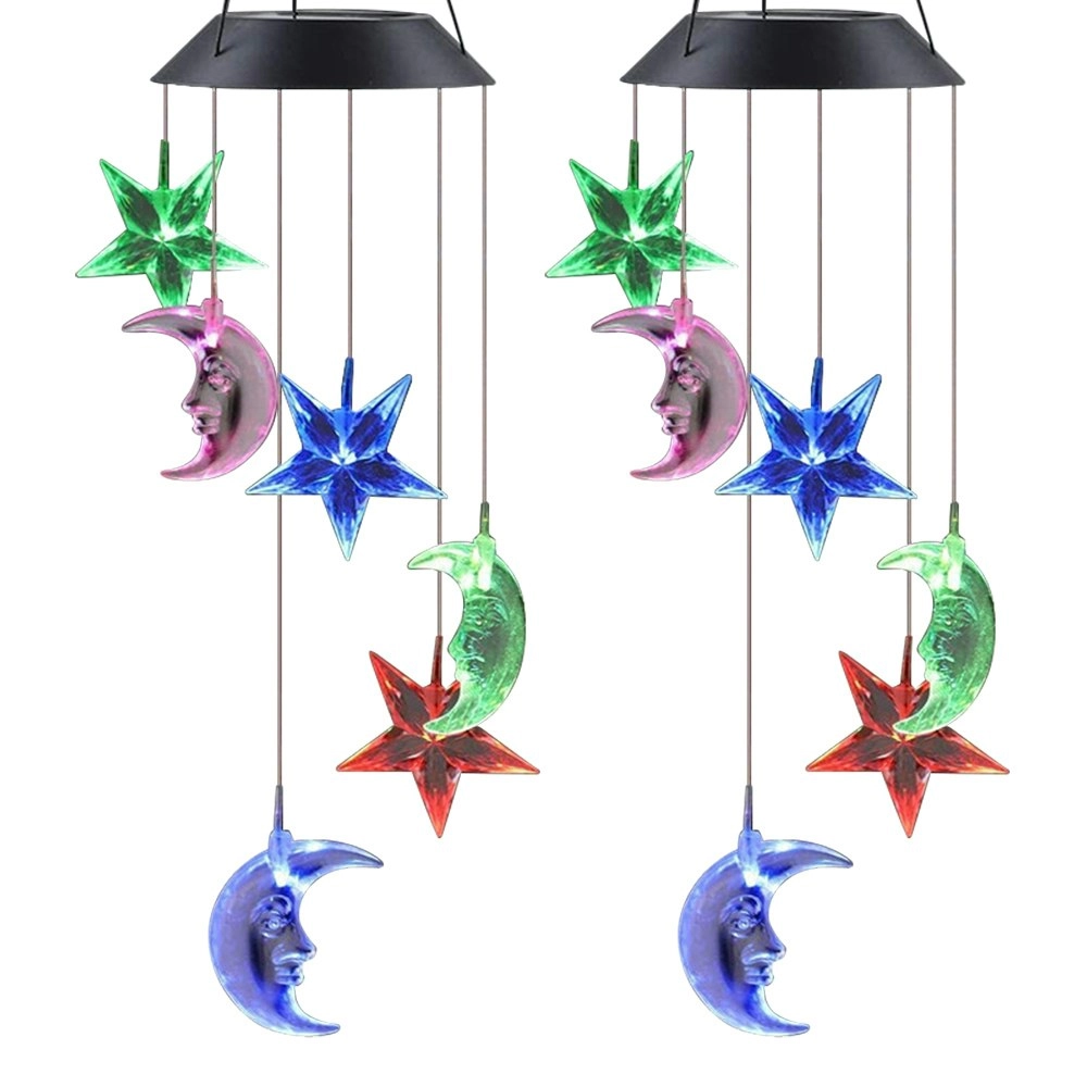 2PK 25th Hour Solar Colour Changing Stars & Moon Outdoor Hanging Wind Chime