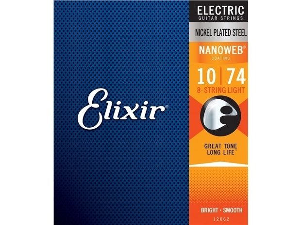 Elixir #12062 Electric Guitar 8 Strings Nanoweb Nickel Plated Steel 10-74 Light