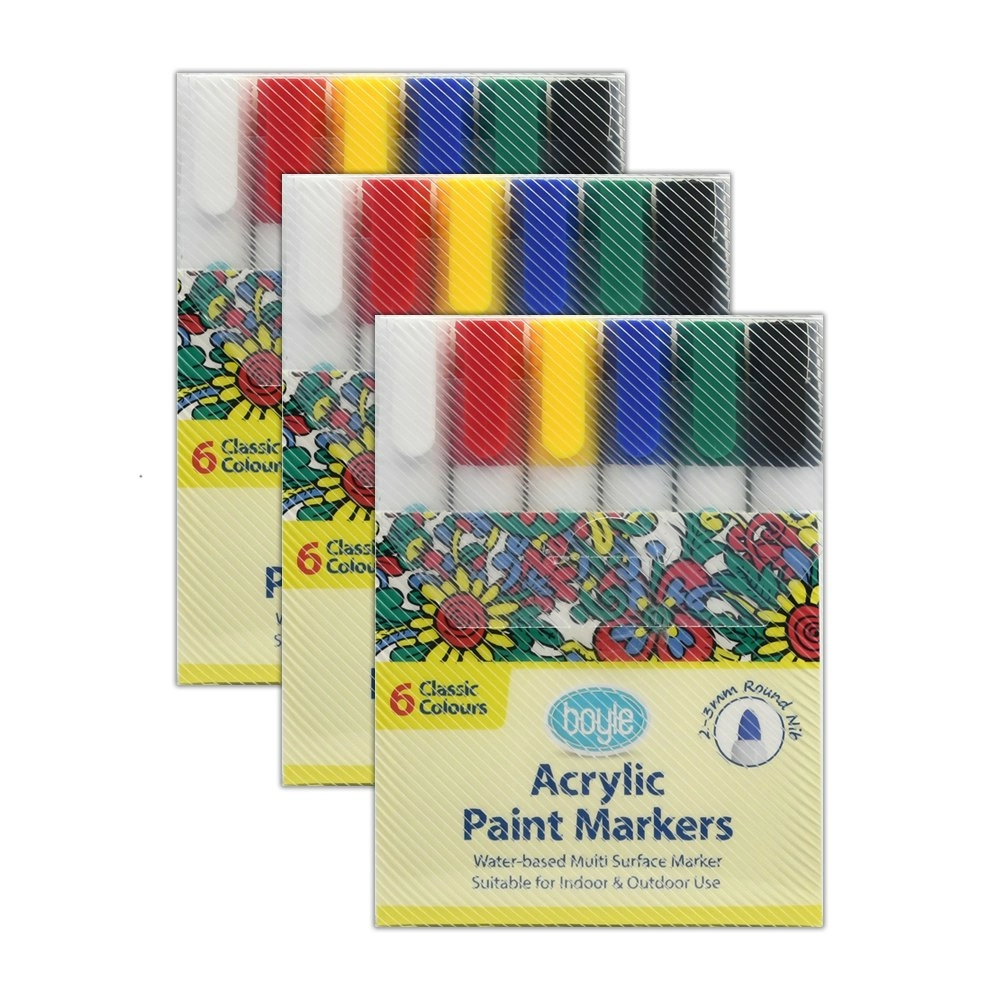 3x 6pc Boyle Acrylic Paint Markers Stone/Ceramic Water-Resistant Pens Classic