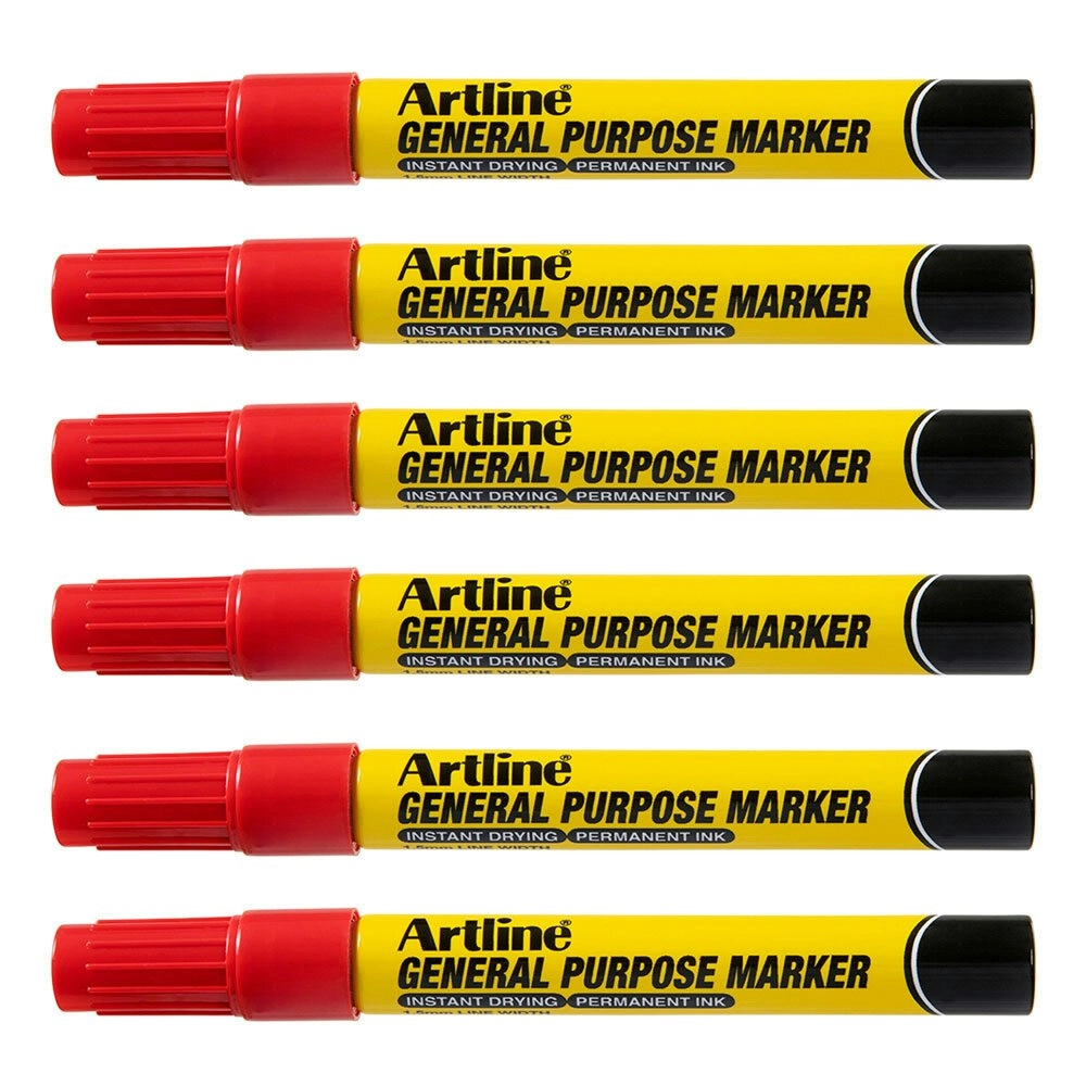 12PK Artline General Purpose Permanent Marker 1.5mm Bullet Nib - Red