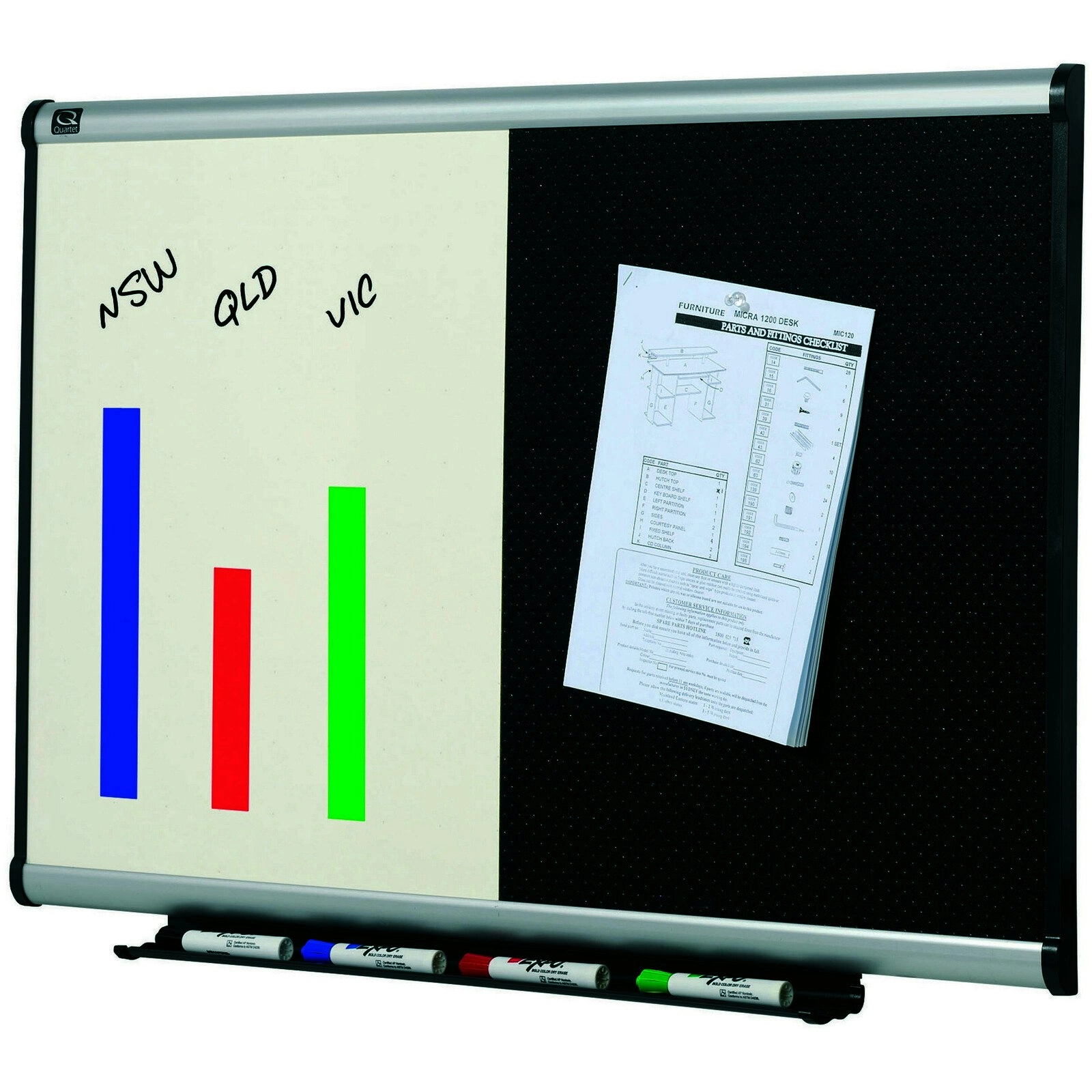 Quartet Dual 90x60cm Combo Whiteboard/Embossed Foam Board Wall Hanging w/ Marker