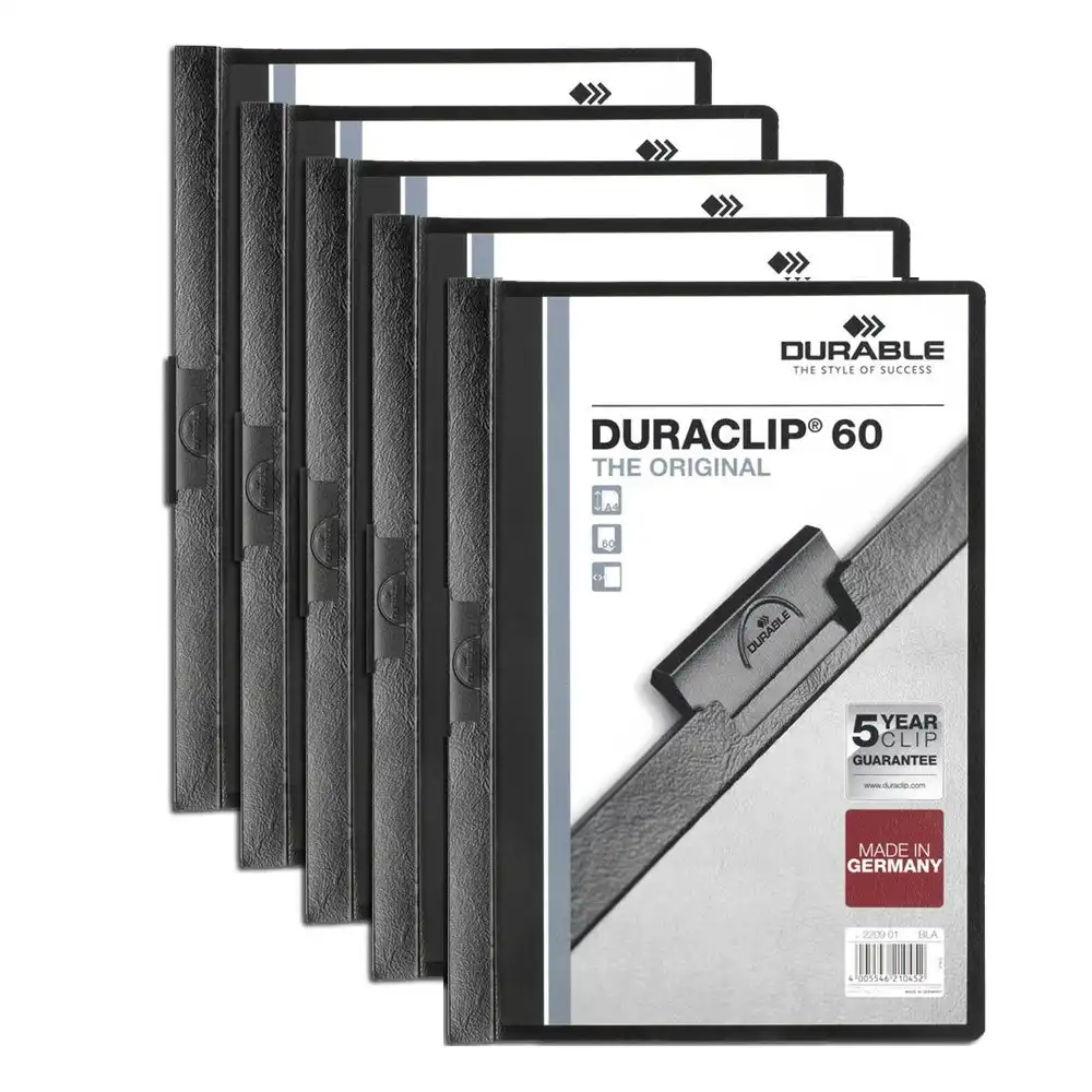 4x Durable Duraclip 60-Sheet A4 Document File Folder Stationery Organiser Black