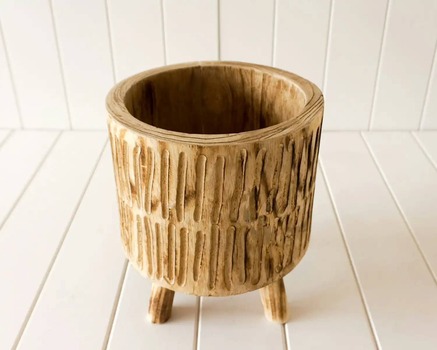 Rayell Timber Wood Round Flower Pot/Planter Tokoriki Natural Medium 22x25cm