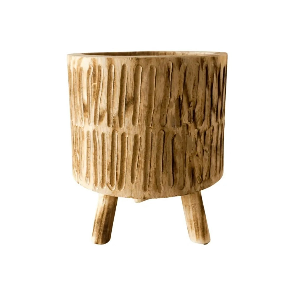 Rayell Timber Wood Round Flower Pot/Planter Tokoriki Natural Medium 22x25cm