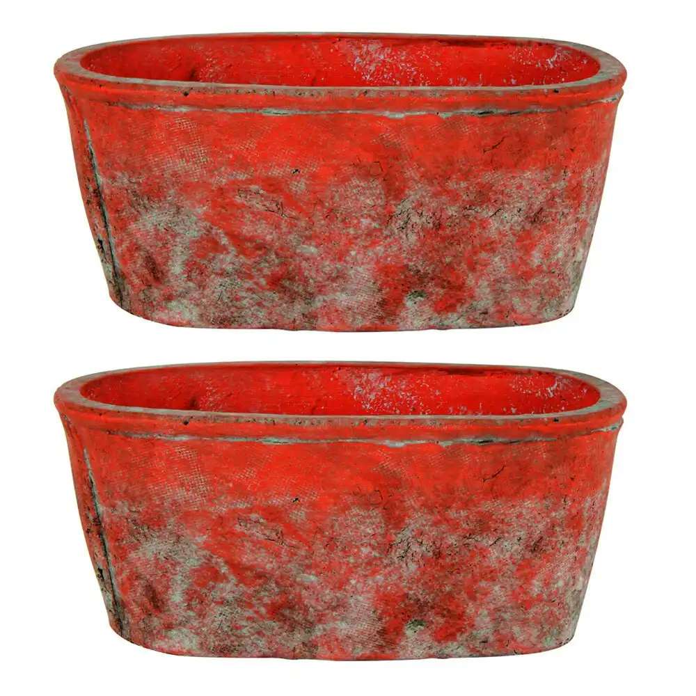 2x Maine and Crawford Sersi 24cm Antiqued Face Concrete Pot Home DecorTerracotta