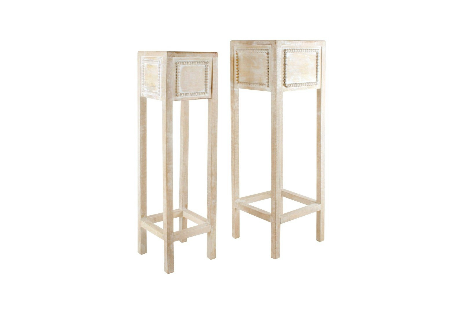 2pc Maine & Crawford 75/70cm Mango Wood Bryony Plant Stand Set Home Decor Cream