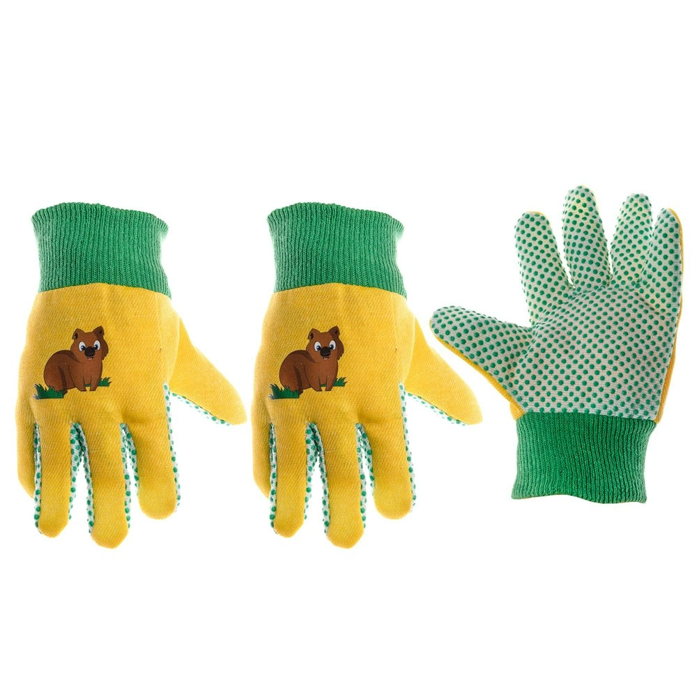 3x Cyclone Kids/Childrens Cotton Gardening Gloves Wombat Planting 3y+ Yellow