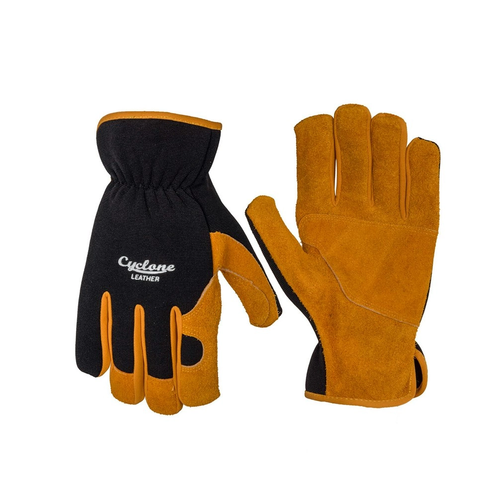 Cyclone Size Large Padded/Stretchable Work/Gardening Gloves Leather Brown/Black