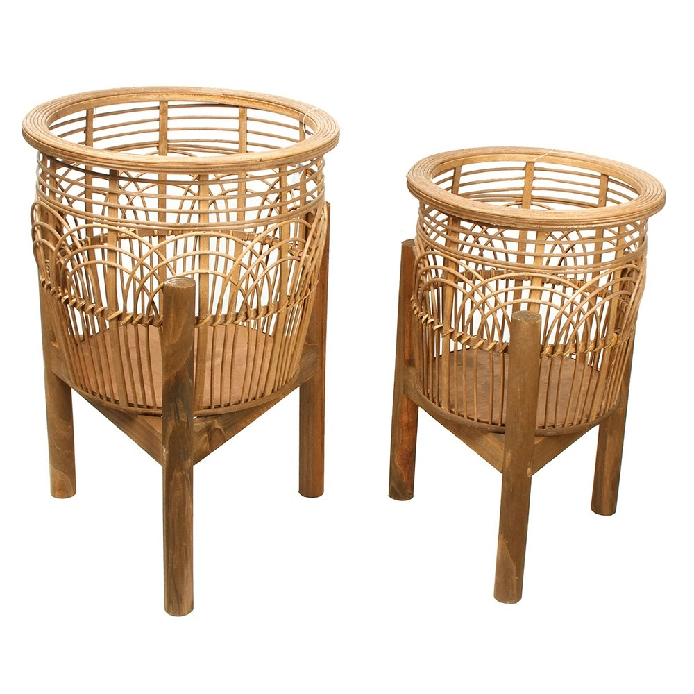 2pc Maine & Crawford Banks 47cm Outdoor Decor Rattan Planter w/ Legs Large Brown