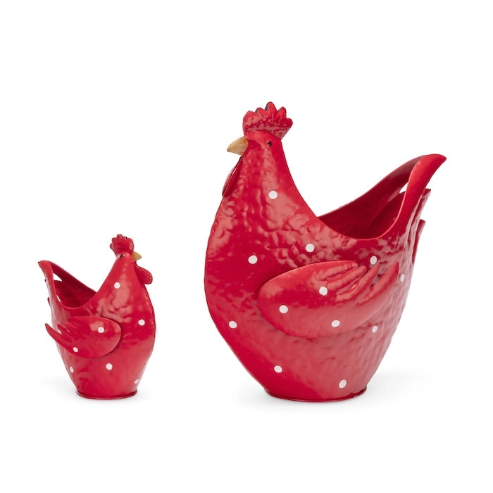 2pc Chicken Pot Planter 16/30cm Garden Ornament Home Decor Plant Container Red