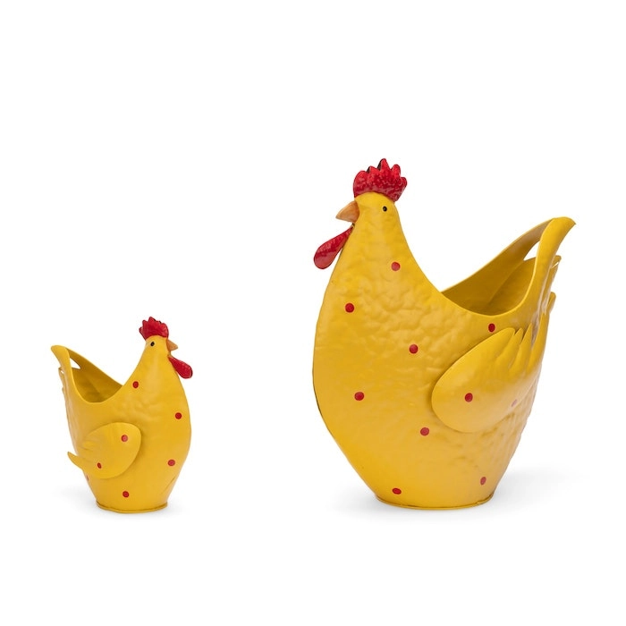 2pc Chicken Pot Planter 16/30cm Garden Ornament Decor Plant Container Yellow