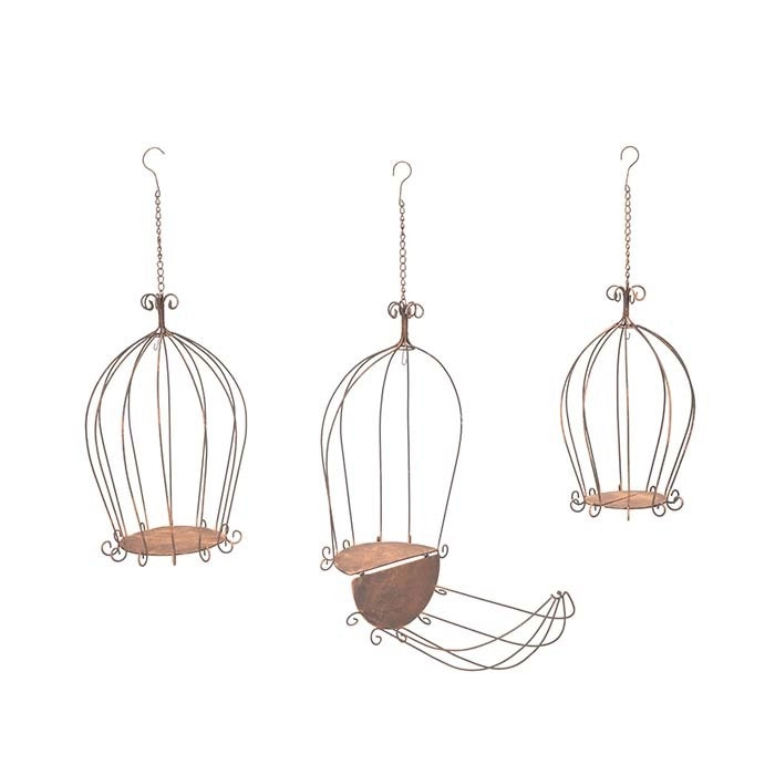 3pc Birdcage/Planter w/Chain/Hook Outdoor Ornament Yard/Patio Garden Decor Brown