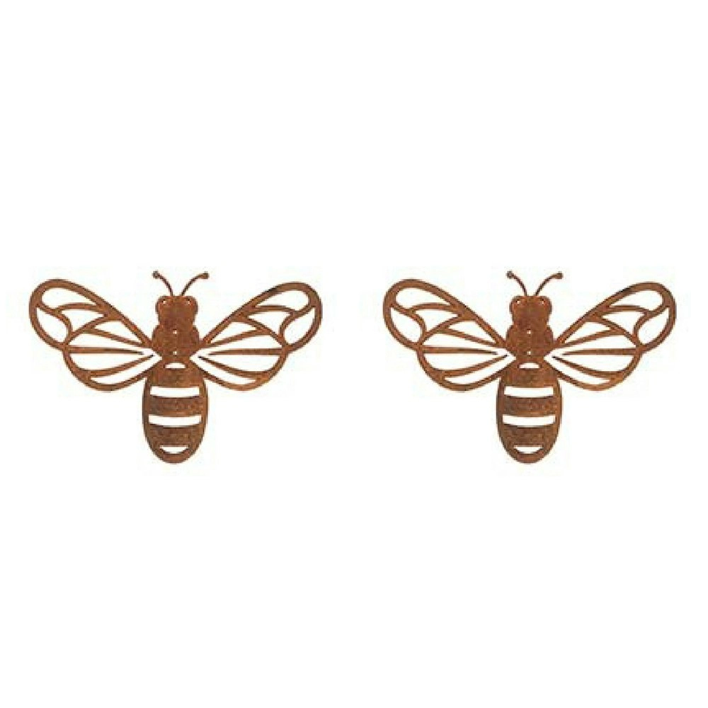 2x Corten Steel Pot Hanger Ornament w/Holes Bee/Dragonfly Garden Decor Large