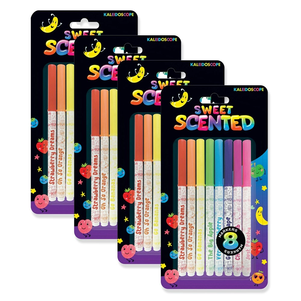 4x Kaleidoscope 8pc Sweet Scented Coloured Markers Set Kids Art/Craft Pens