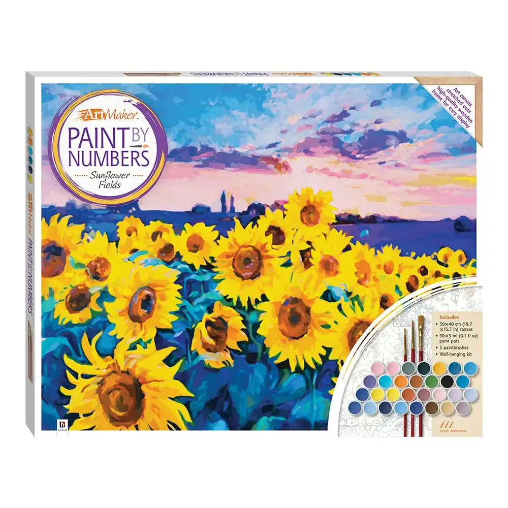 Art Maker Paint by Numbers Canvas: Sunflower Fields Painting Set Craft 14y+