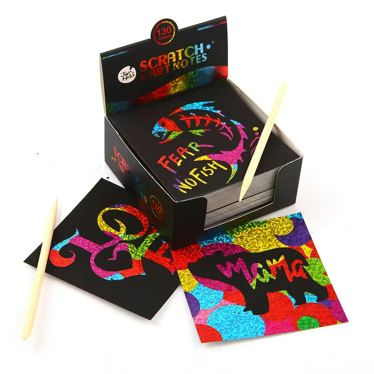 Jarmelo Scratching Draw Rainbow Card Kids Play Set Glittery Notes w/Stylus 3+