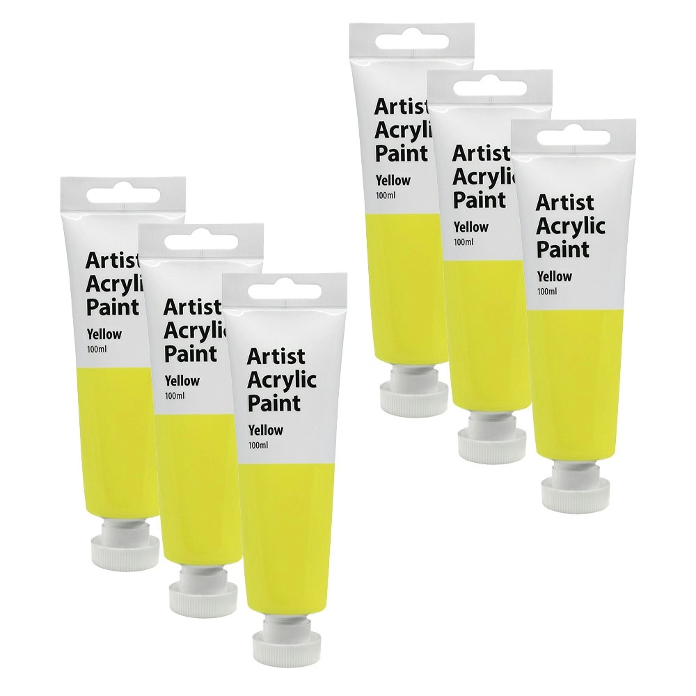 6x Artist 100ml Acrylic Paint Gloss Finish Water Based Painting Crafts Yellow 3+