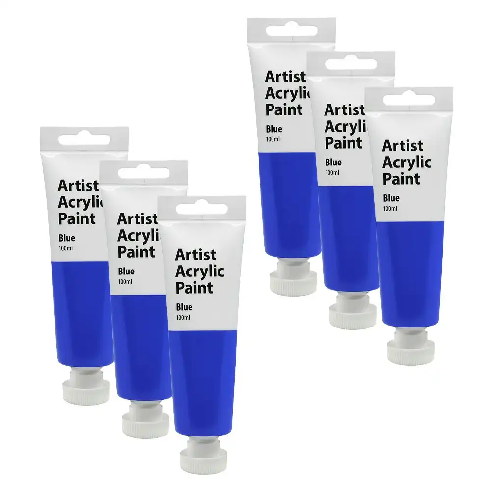 6x Artist 100ml Acrylic Paint Gloss Finish Water Based Painting Crafts Blue 3y+