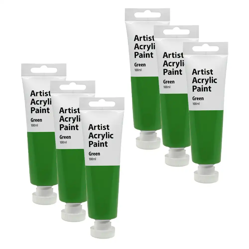 6x Artist 100ml Acrylic Paint Gloss Finish Water Based Painting Crafts Green 3+