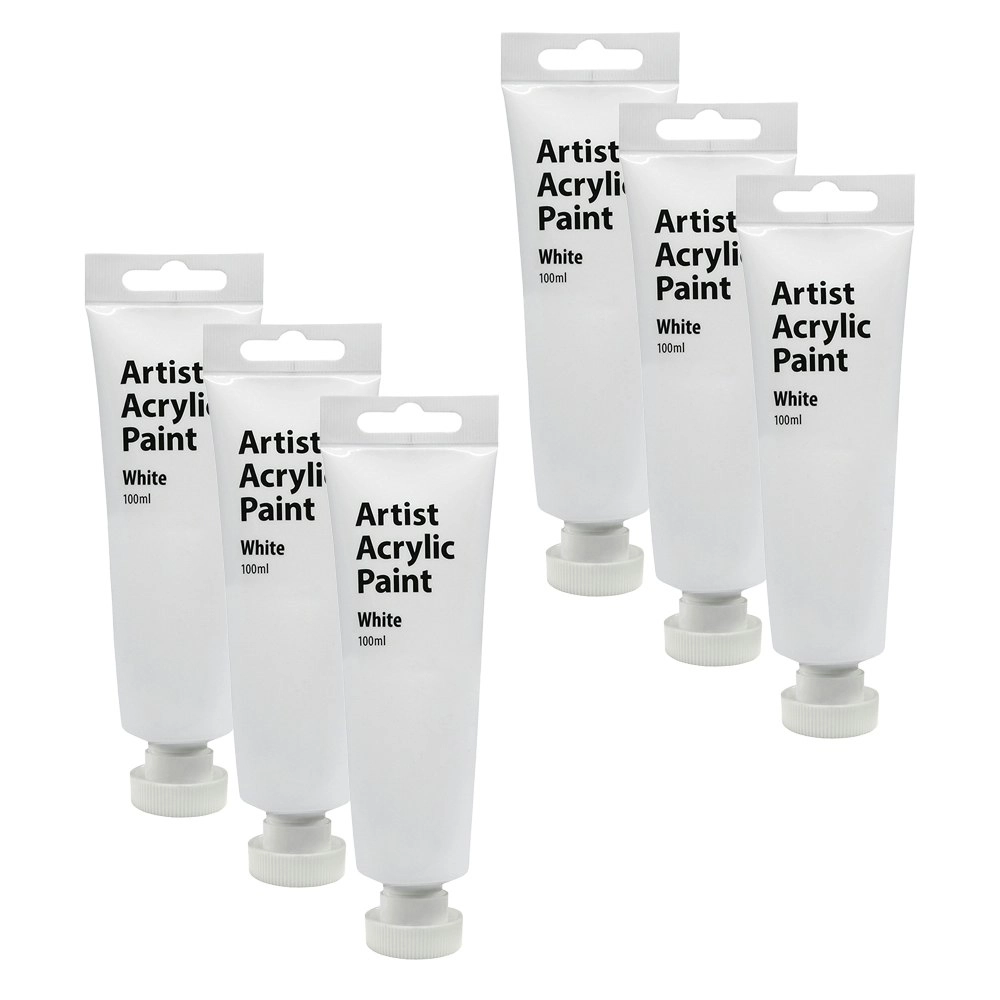 6x Artist 100ml Acrylic Paint Gloss Finish Water Based Painting Crafts White 3+