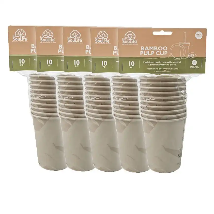 5x 10pc Eco Soulife Disposable/Compostable Hot/Cold Drink 236ml Bamboo Pulp Cup