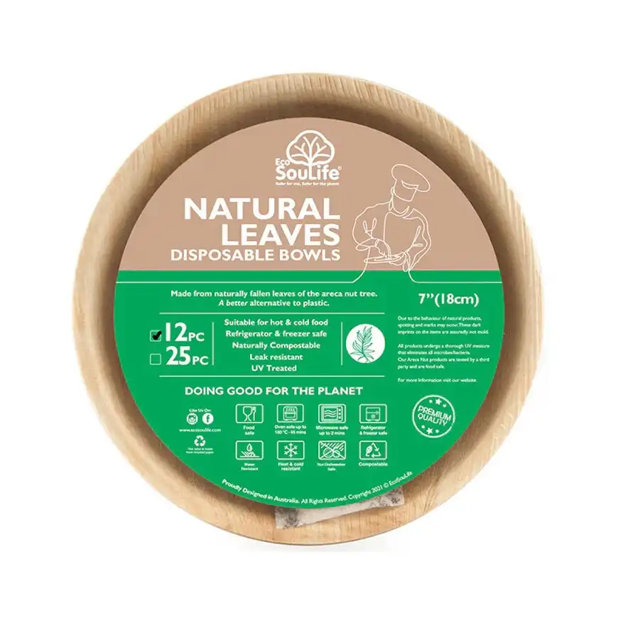12pc Eco Soulife Disposable/Compostable Areca Nut Leaf Food 18cm 500ml Bowls