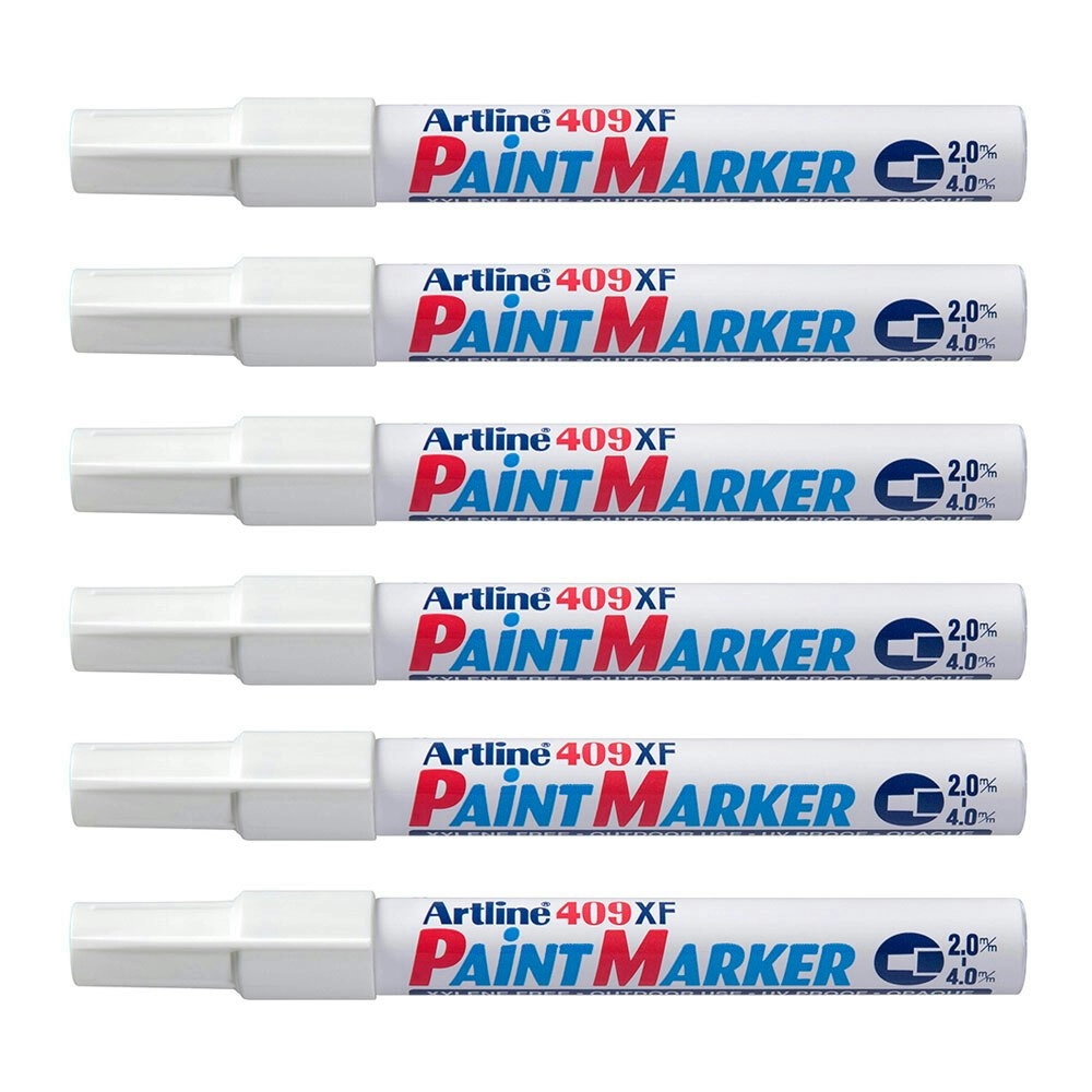 12PK Artline 409 Permanent Paint Marker 4.0mm Chisel Nib - White