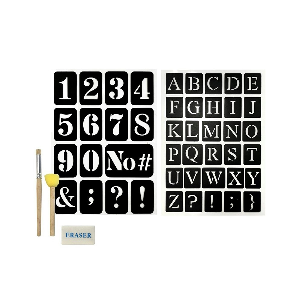 Boyle Adhesive DIY/Craft Kids Alphabet/Number Stencil Starter Brush/Sponge Kit