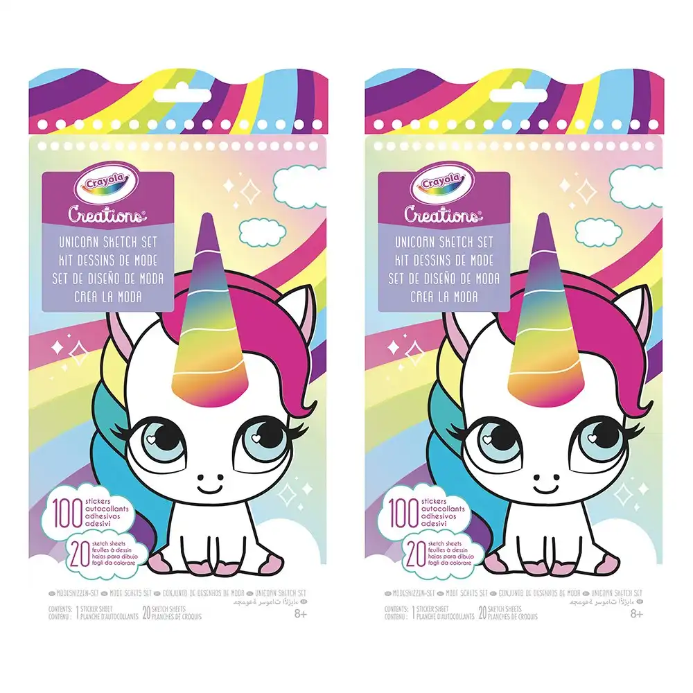 2x Crayola Kids/Childrens Creations Unicorn Sketching/Drawing Colouring Set 96m+