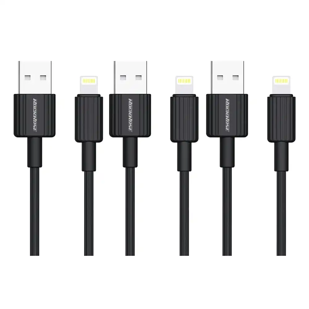 3PK RockRose Arrow AL 2.4A 1m USB-A Charging Cable/Sync Cable For Apple iPhone