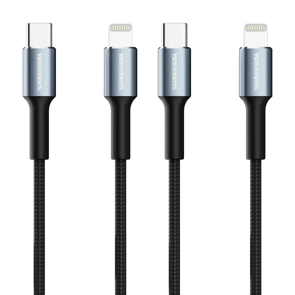 2PK RockRose Aspire Quick Charge 1m USB-C Phone Charging Cable For Apple iPhone