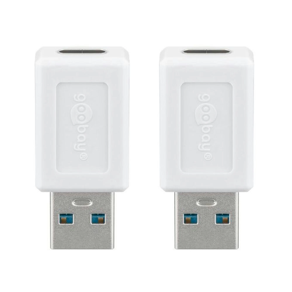 2x Goobay USB-A Male to USB-C Female 3.0 Adapter Connector For Laptop/PC White