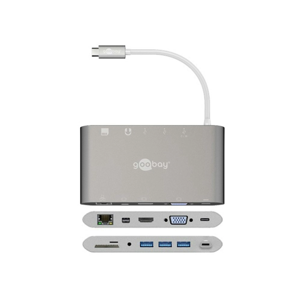 Goobay All-in-1 USB-C to HDMI/RJ45 VGA Multiport Adapter For PC Aluminium Silver