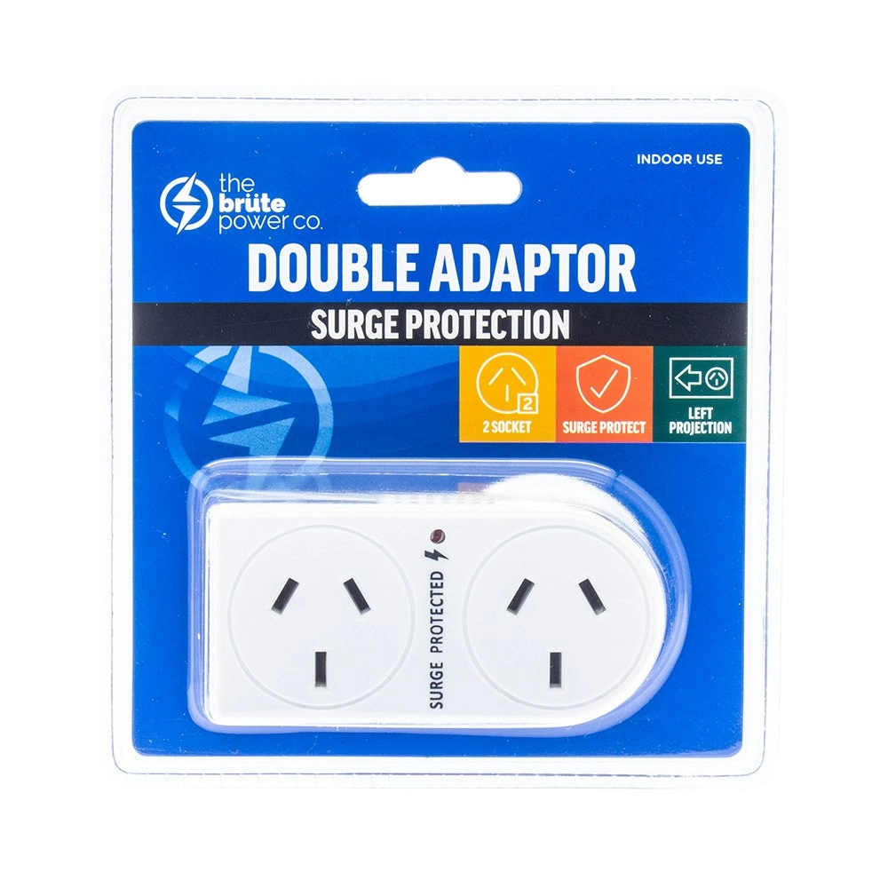 The Brute Power Co Flat Left Double Plug Surge Protector Indoor Socket Adaptor