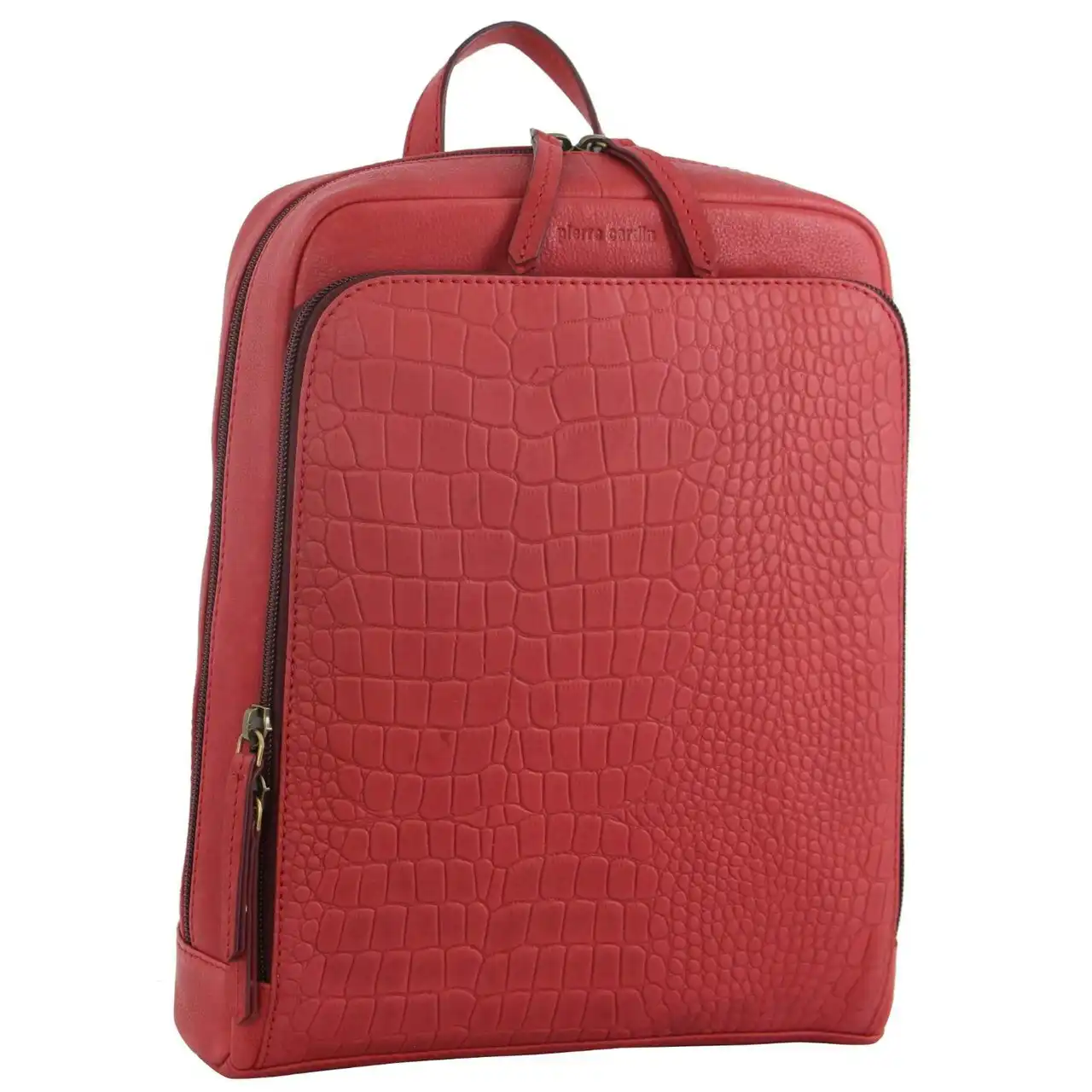 Pierre Cardin Ladies Soft Croc 29x24cm Embossed Leather Backpack Women Bag Red