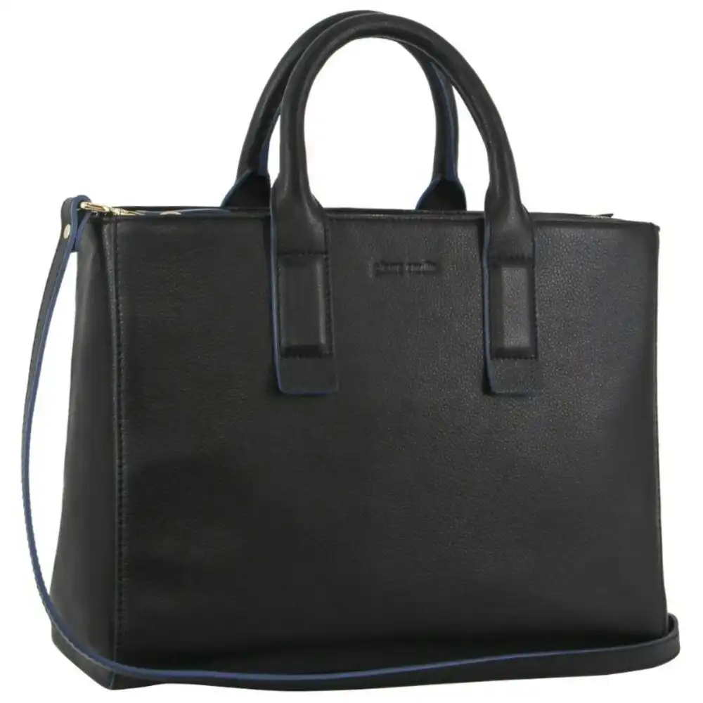 Pierre Cardin Italian Leather Women's/Ladies Double Handle Tote Carry Bag Black