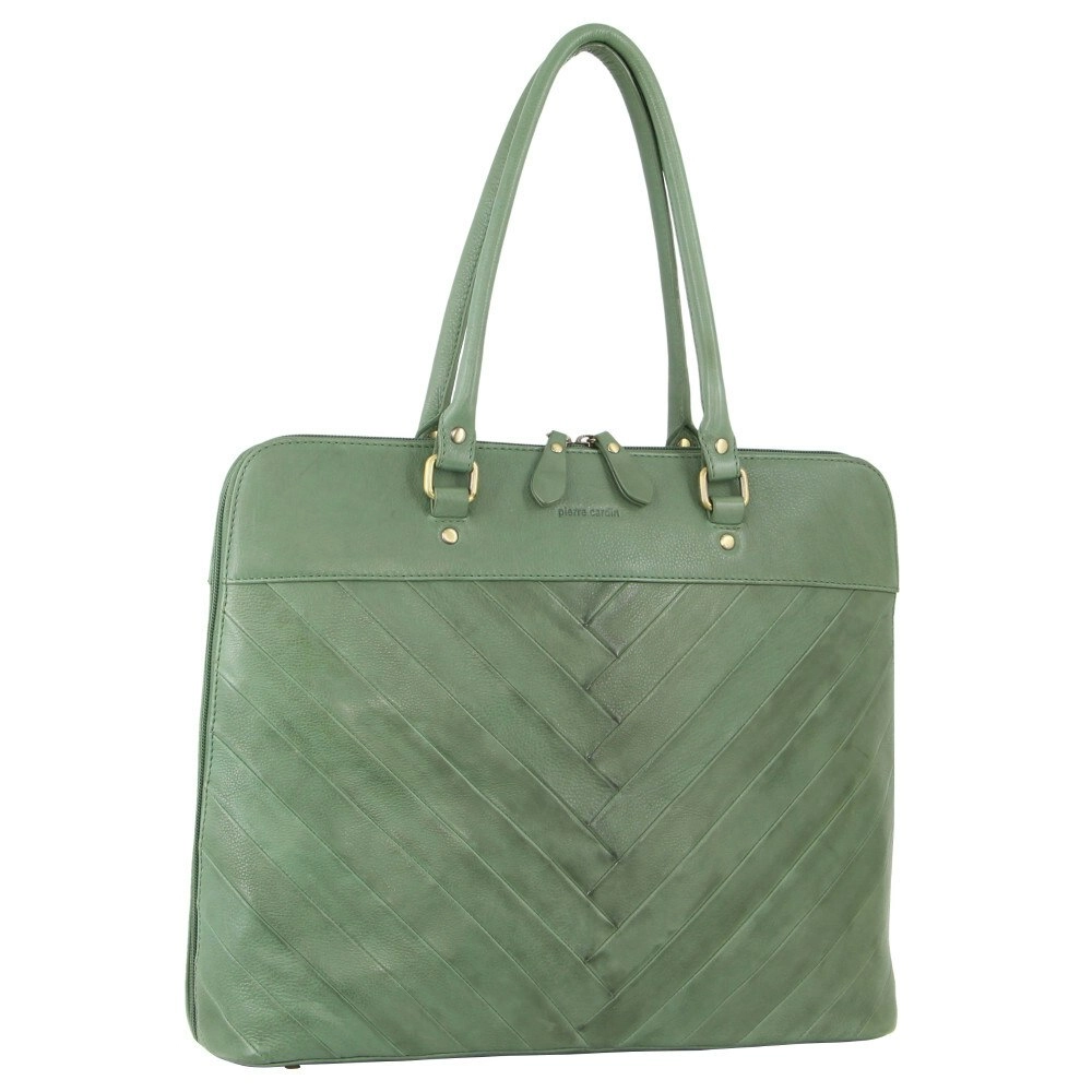 Pierre Cardin Herringbone Leather Large Women's/Ladies 13" Business Bag Green