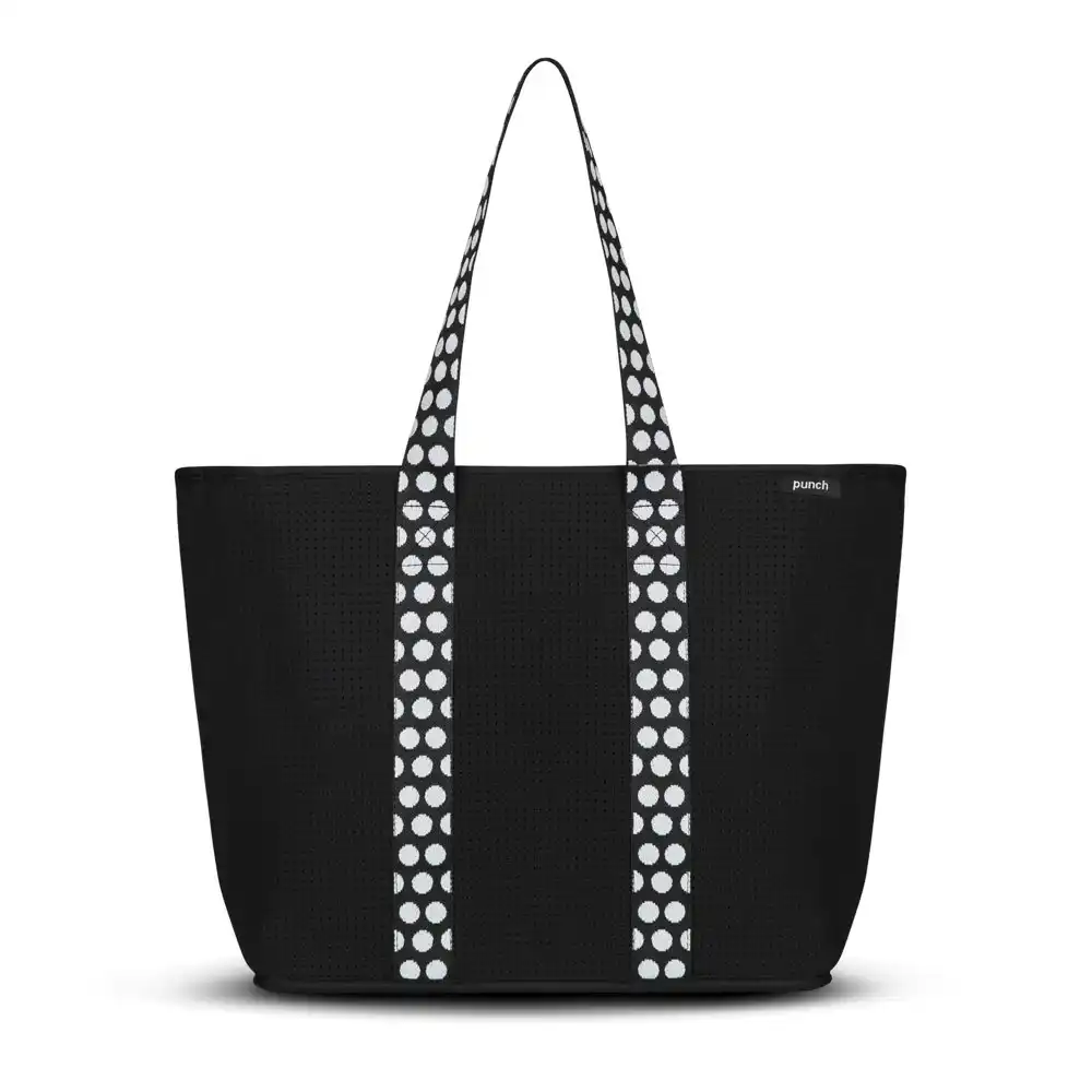 Punch Premium Neoprene Handbag/Tote/Travel Bag Explorer Zip-Up Black/White Spot