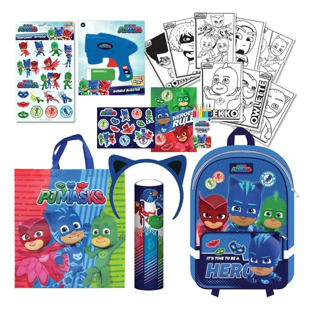 PJ Masks Showbag 22 w/ Backpack/Headband/Kaleidoscope/Activity SetBubble Gun