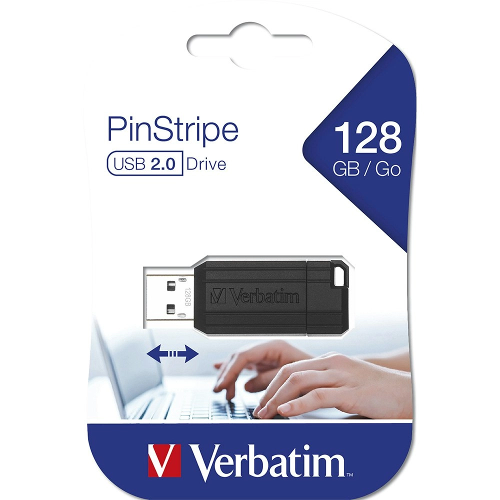 Verbatim Store'n'Go Pinstripe 128GB USB Storage Stick Drive For Laptop/PC Black