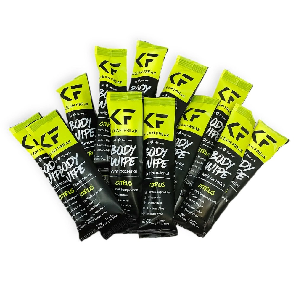 12pc Klean Freak 28x28cm Body Cleansing Wipes Disposable All Natural Citrus