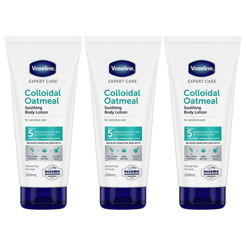 3x Vaseline Soothing/Restoring Body Lotion/Moisturiser Colloidal Oatmeal 200ml