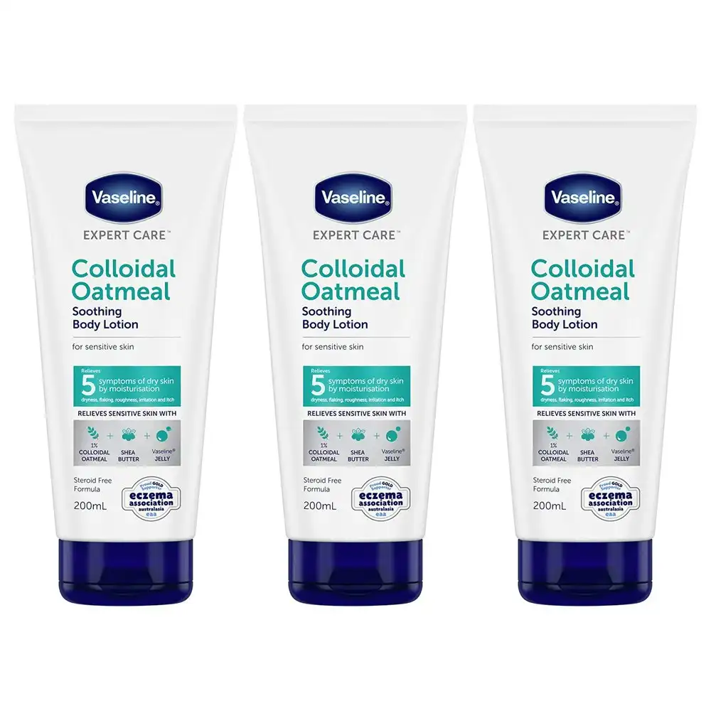 3x Vaseline Soothing/Restoring Body Lotion/Moisturiser Colloidal Oatmeal 200ml