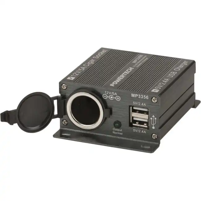 5A 24V-12V Converter w/ Dual USB Ports Charger for Cigarette Lighter Car Black